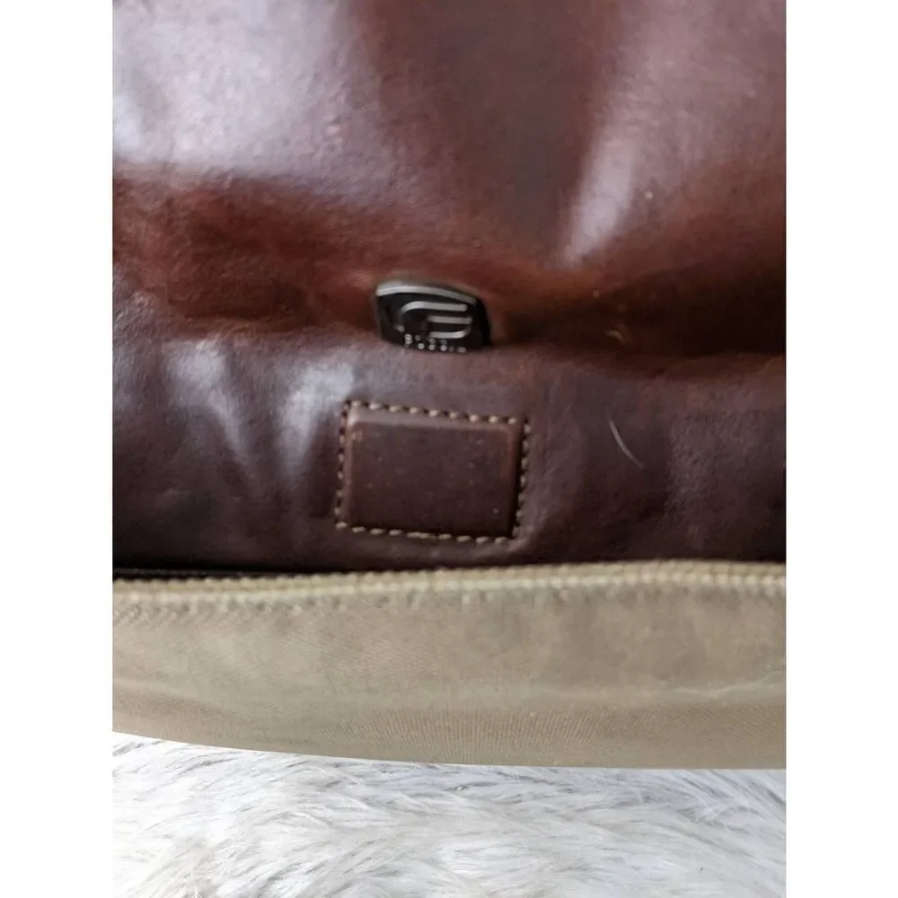 Fossil Messanger Bag Khaki Canvas Brown Leather Shoulder Strap Leather Detail Sn